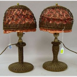 Pair of Woven Wicker Boudoir Table Lamps.