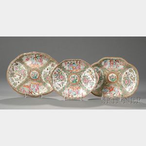Three Rose Medallion Porcelain Shaped Serving Dishes