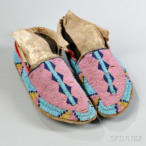 Pair of Assiniboine Beaded Hide Moccasins