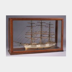 Cased Carved and Painted Wooden Model of the American Ship Boston
