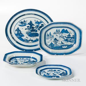 Four Canton Export Porcelain Platters