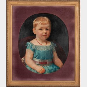 German School, 19th Century Child in Blue with Coral Beads/Portrait of Lotte Klopsch at Age Three