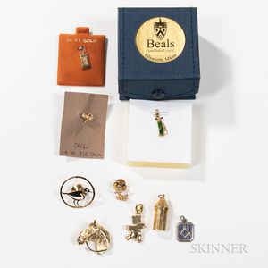 Group of Gold Charms and Figural Brooches