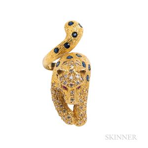 18kt Gold Gem-set Leopard Ring