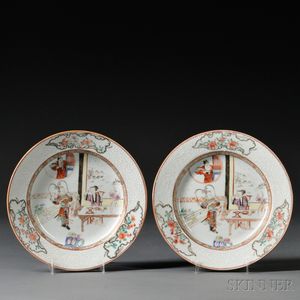 Pair of Chinese Export Porcelain Famille Rose Decorated Plates