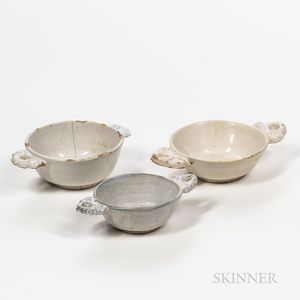 Three Tin-glazed Bowls with Molded Handles