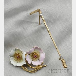 Two Art Nouveau 14kt Gold Brooches