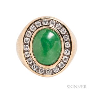 14kt Gold, Jade, and Diamond Ring