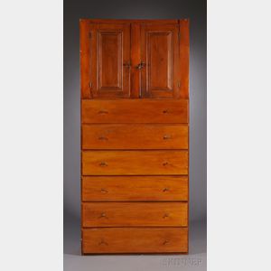 Shaker Pine and Poplar Cupboard over Six Drawers