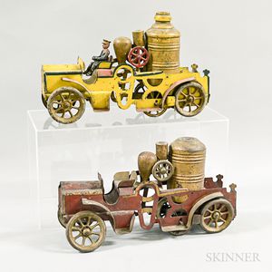Two Polychrome Tin Fire Engines