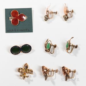 Three Gold Brooches and Three Pairs of Earclips