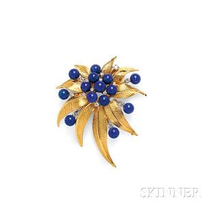 18kt Gold, Lapis, and Diamond Brooch