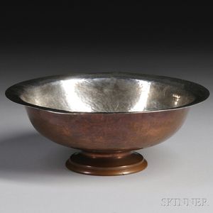 George Gebelein Arts & Crafts Hammered Silver and Copper Footed Center Bowl