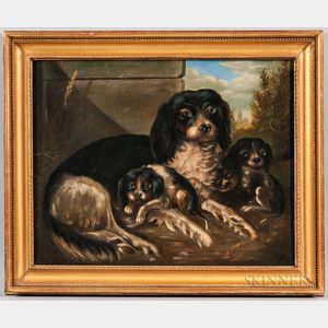American School, 19th Century Portrait of a Dog and Two Pups