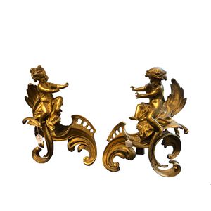Pair of Gilt-bronze Cherub Chenet