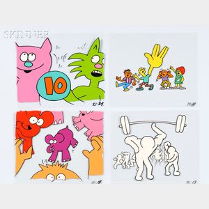 After Keith Haring (American, 1958-1990) Approximately 80 Sesame St. Animation Cels