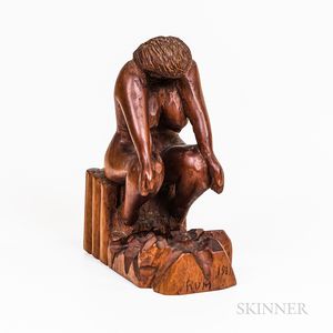 Carved Wood Seated Female Figure