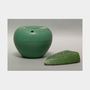 Monmouth Pottery Matte Green Glazed Wallpocket and a Matte Green Glazed Pottery Flower Vase.