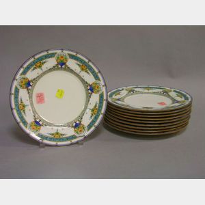 Set of Ten Mintons Selkirk Pattern Enameled Porcelain Plates