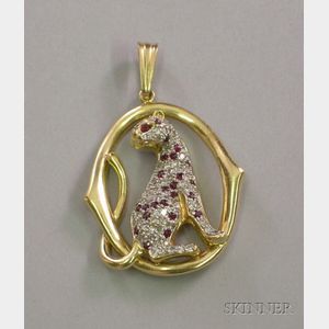 12kt Gold, Ruby, and Diamond Leopard Pendant.