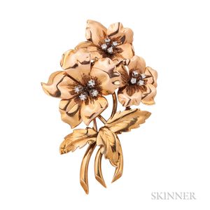 18kt Bicolor Gold and Diamond Flower Clip/Brooch