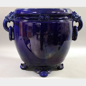 Large Cobalt Blue Glazed Ceramic Footed Jardiniere