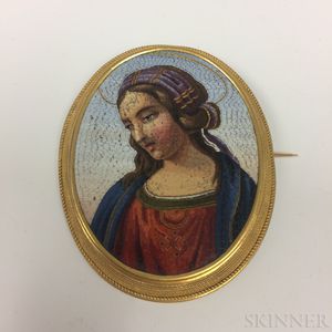 18kt Gold and Micromosaic Madonna Brooch