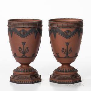 Pair of Wedgwood Rosso Antico Egyptian Vases