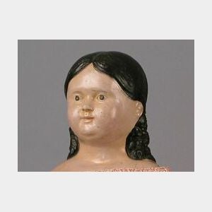 Early Papier-mache Doll with Long Molded Curls