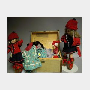 Two Composition Alexander Dolls with Trunk and Outfits