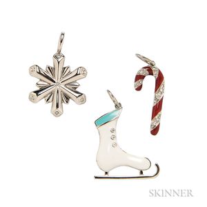 Two Platinum, Enamel, and Diamond and One 18kt White Gold and Diamond Charms, Tiffany & Co.