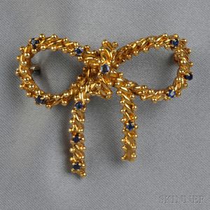 18kt Gold and Sapphire Bow Brooch, Tiffany & Co.