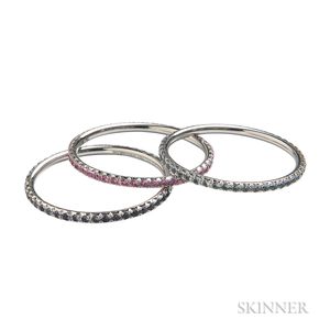 Set of Three 18kt White Gold, Iolite, Aquamarine, and Pink Sapphire Eternity Bands, Tiffany & Co.