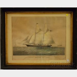 Framed Endicott & Co. Hand-colored Lithograph Yacht Sappho, 310 Tons, Built by C. & R. Poillion, New York, 1867