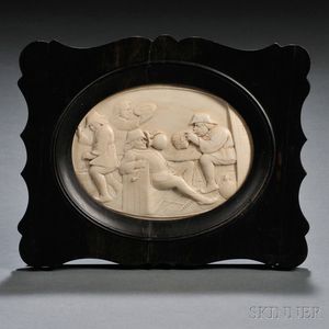 Carved Ivory Plaque Depicting a Bawdy Tavern Scene