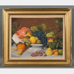 American School, 19th Century Still Life with a Compote of Fruit on a Marble Table.