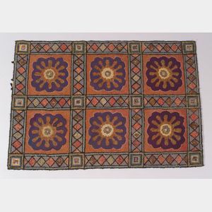 Wool Floral and Geometric Hooked Rug