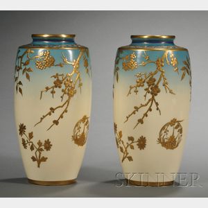 Pair of Minton Porcelain Satsuma-style Vases