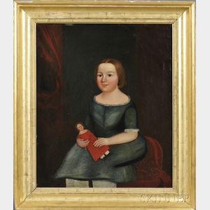 American School, 19th Century Portrait of a Young Girl Holding a Doll.