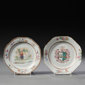 Two Chinese Export Armorial Porcelain Plates