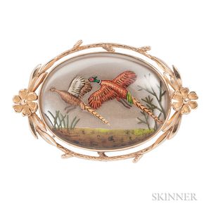 14kt Gold and Reverse-painted Crystal Brooch