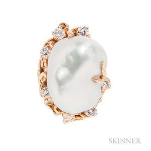 18kt Gold, Baroque South Sea Pearl, and Diamond Ring, Arthur King