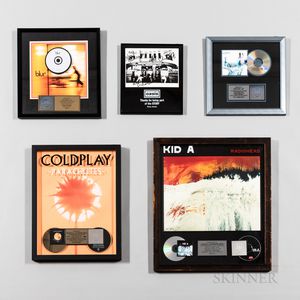 Oasis Signed Photograph and Four RIAA Certified Gold and Platinum Record Sales Awards