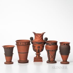 Five Wedgwood Rosso Antico Egyptian Vases