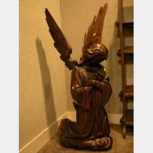 European Baroque-style Stained Carved Wood Archangel.