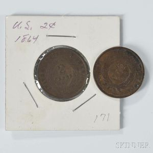 Two 1864 Large Motto Two Cents