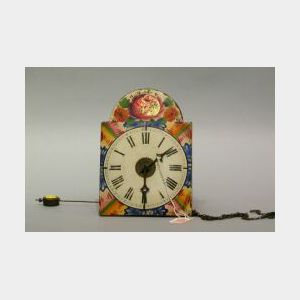 Small Continental Polychrome Floral Painted Wag on Wall Clock.