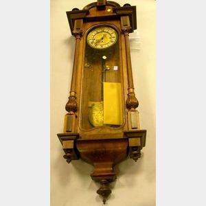 German/Austrian Victorian Carved Walnut Regulator Wall Clock