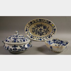 Three Pieces of English Blue Onion Pattern Ceramic Tableware