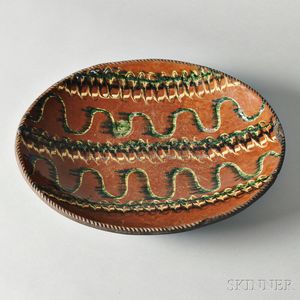 Oval Redware Slip-decorated Plate